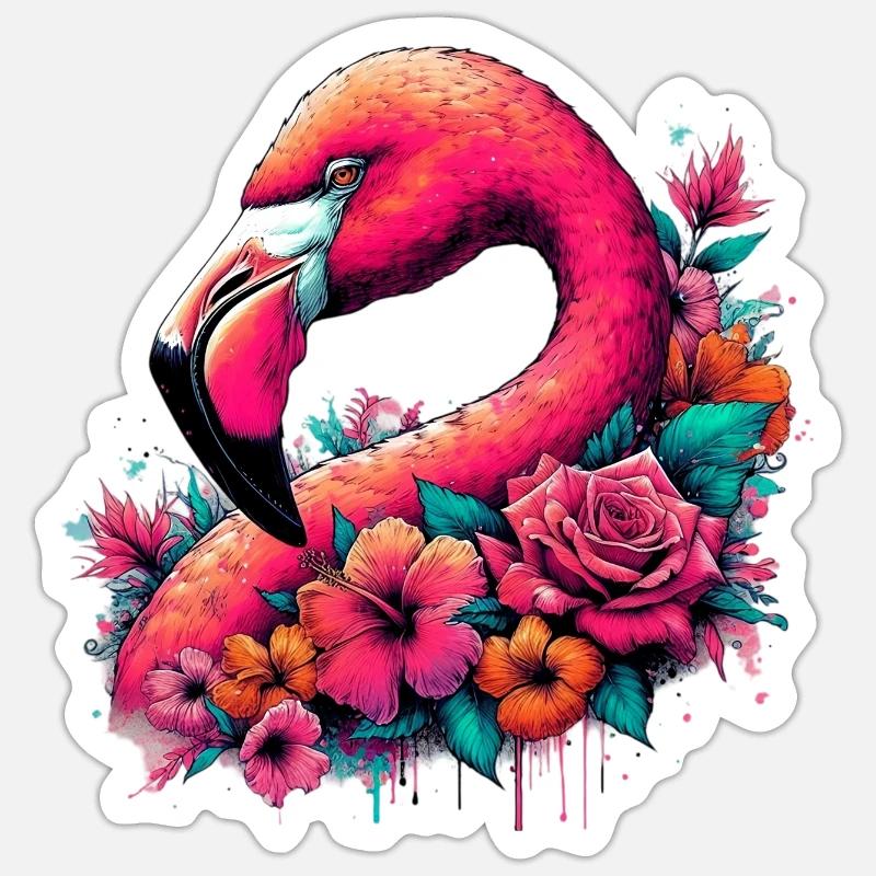 Flamant - Sticker taille S (10 x 10 cm) - blanc mat