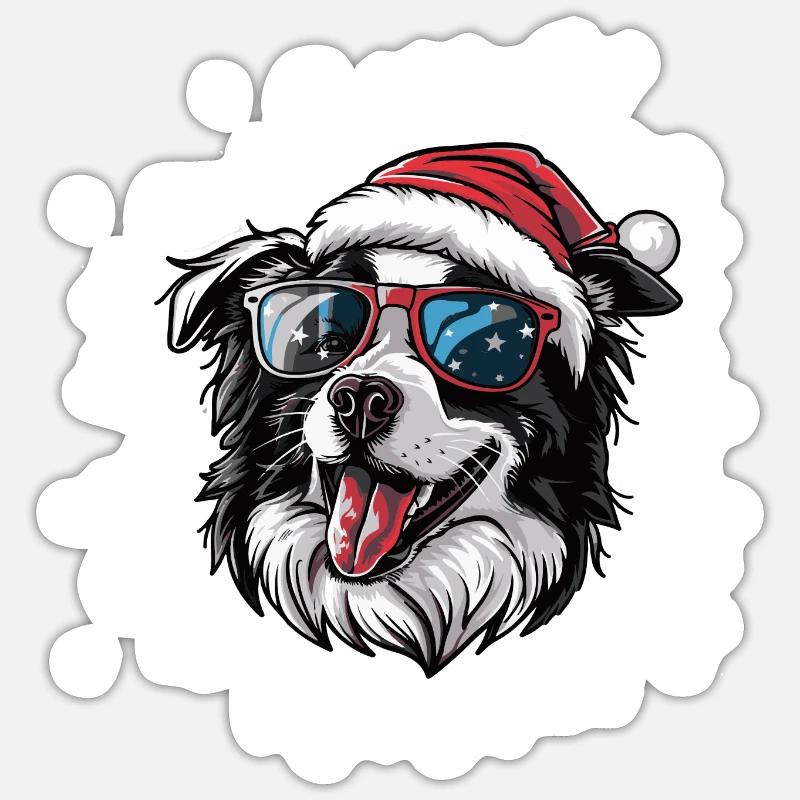 Border Collie Chien Noël Drôle - Sticker taille S (10 x 10 cm) - blanc mat