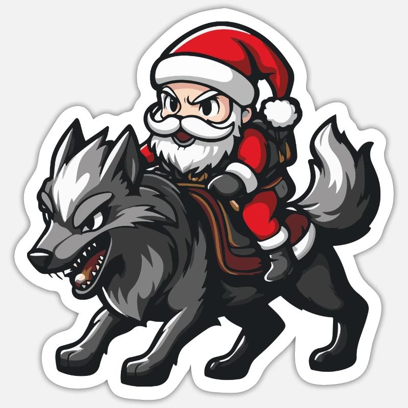 Loup Père Noël dessin animé - Sticker taille S (10 x 10 cm) - blanc mat