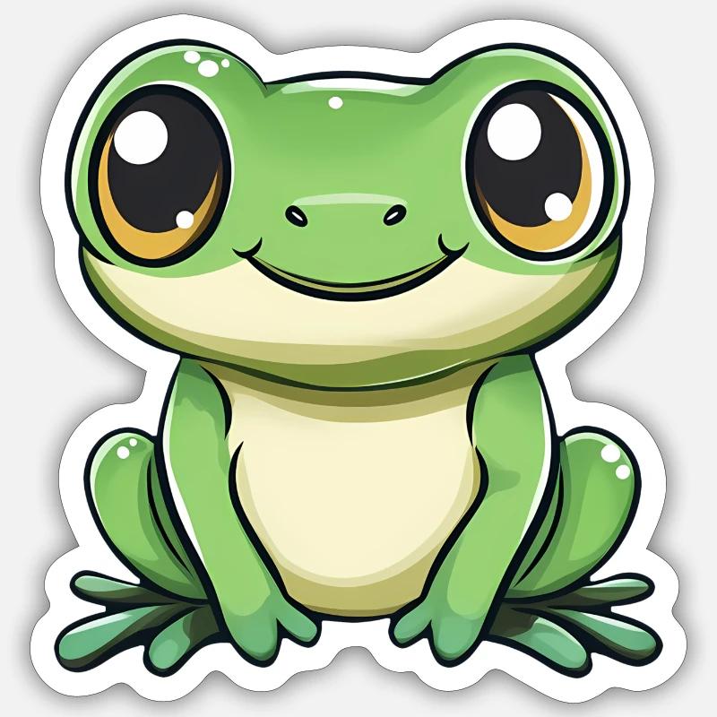cute frog - Green - Cheerful design. - Sticker size S (10 x 10 cm) - white matte