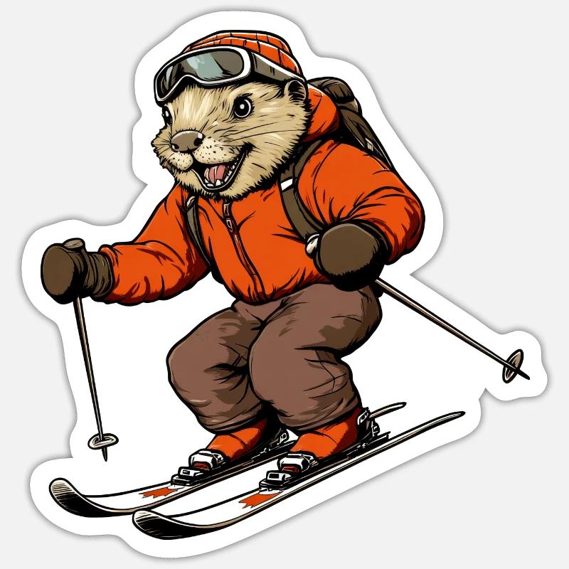 Ski Biber - Sticker Größe S (10 x 10 cm) - Mattweiß