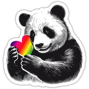 Liebevoller Panda mit Regenbogen-Herz - Sticker Größe S (10 x 10 cm) - Mattweiß - Vorne
