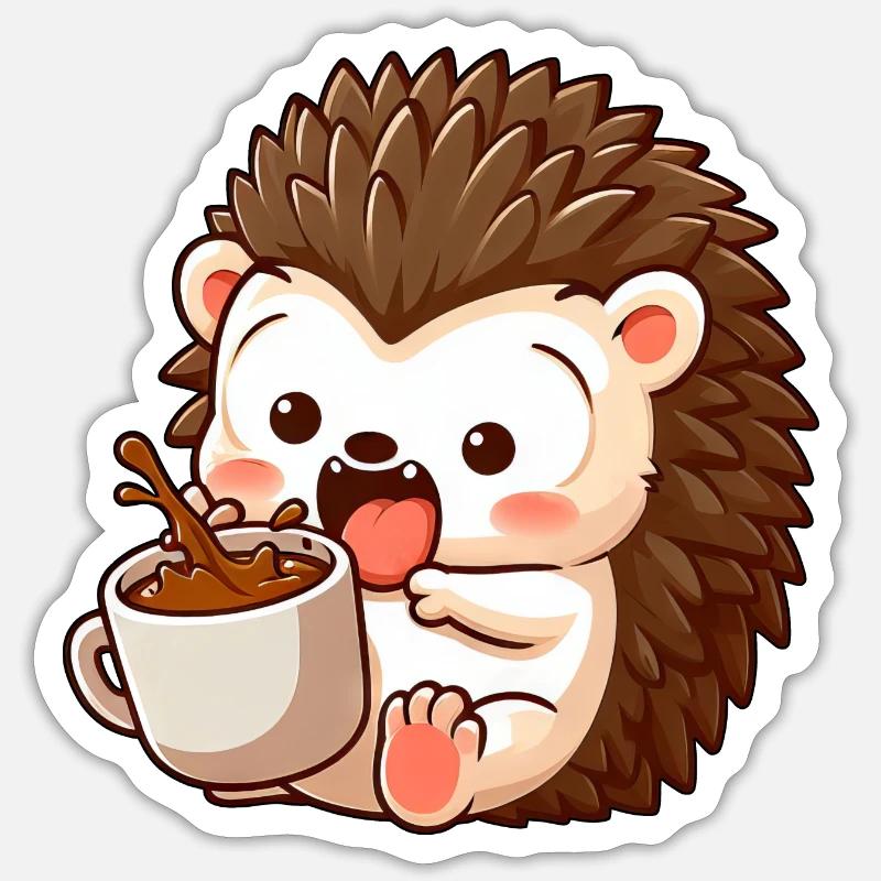 hérisson caféine bande dessinée drôle hérisson choqué - Sticker taille S (10 x 10 cm) - blanc mat