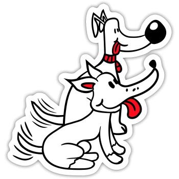 2 chiens équipe deux amis queue wiggle équipage - Sticker taille S (10 x 10 cm) - blanc mat - Devant