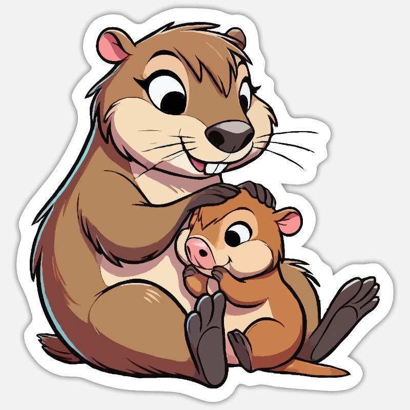 Kapibara joue avec l’enfant - Sticker taille S (10 x 10 cm) - blanc mat