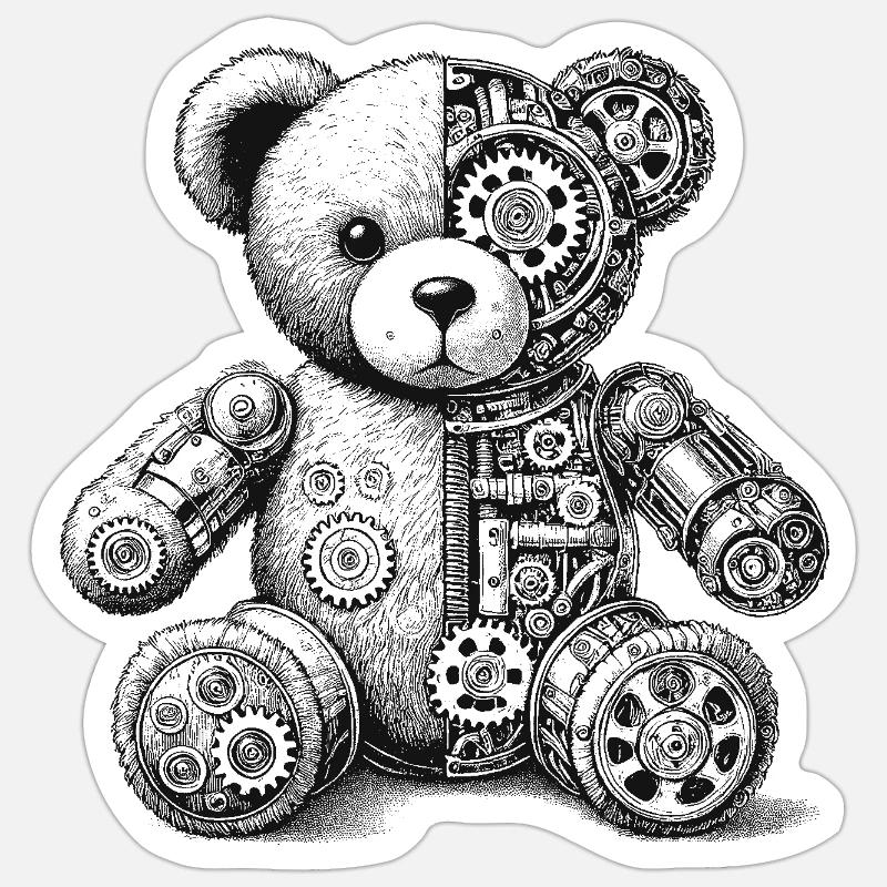 Roboter Teddy Bär - Sticker Größe S (10 x 10 cm) - Mattweiß