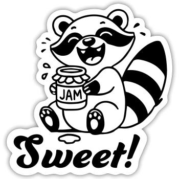 Mignon raton laveur mangeant de la confiture - Design « Sweet » - Sticker taille S (10 x 10 cm) - blanc mat - Devant