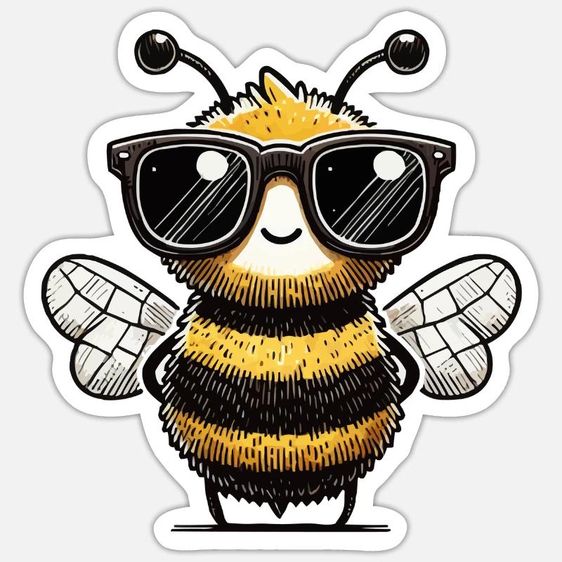 Bee Comic Sunglasses Sticker size S (10 x 10 cm)