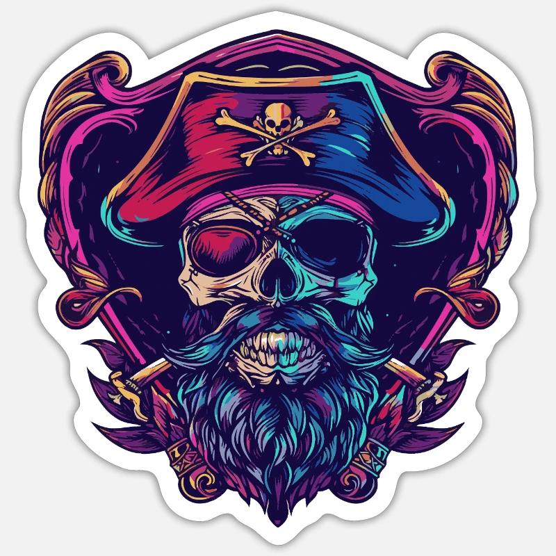 Squelette de pirate - Sticker taille S (10 x 10 cm) - blanc mat
