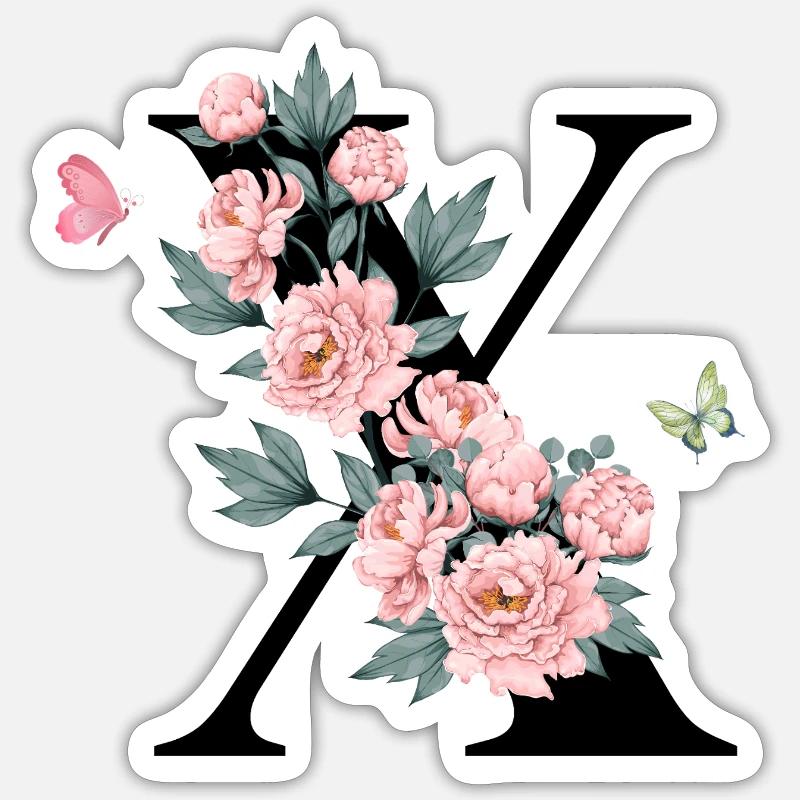 Lettre x fleurs rose - Sticker taille S (10 x 10 cm) - blanc mat