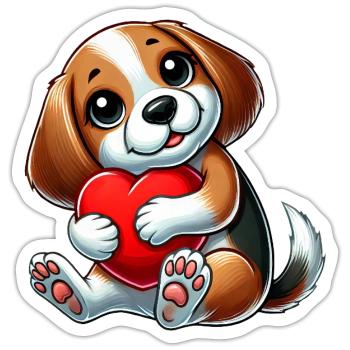In Love Beagle Coeur Saint-Valentin Chien - Sticker taille S (10 x 10 cm) - blanc mat - Devant