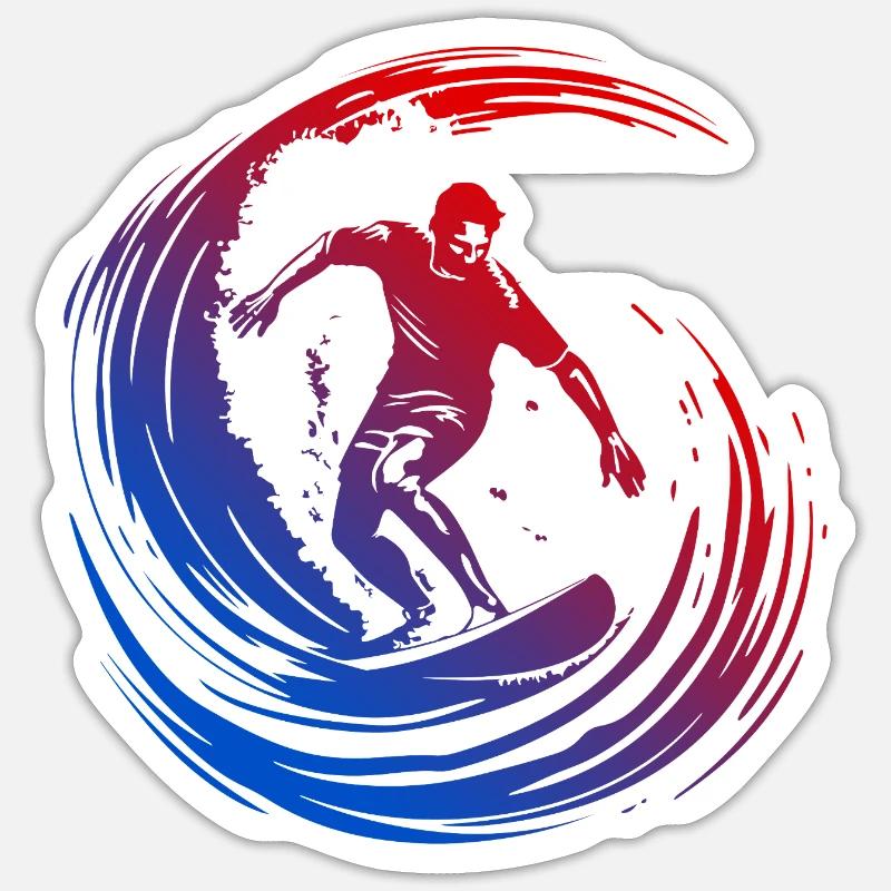 Surfer Silhouette Bunt - Sticker Größe S (10 x 10 cm) - Mattweiß
