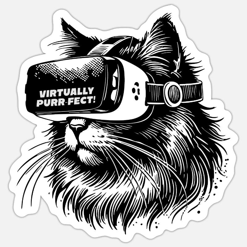 Virtually Purr-fect! - Chat Geek Sticker taille S (10 x 10 cm)