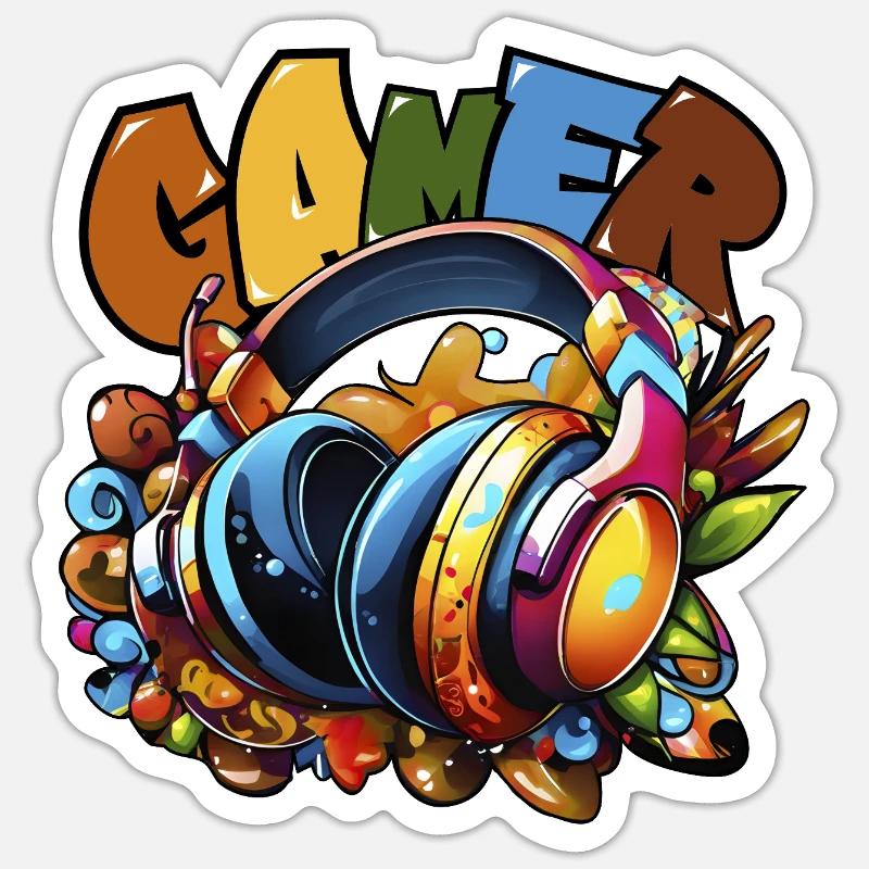 Gamer Headphone Game Console Multiplayer Sticker size S (10 x 10 cm)