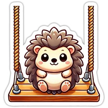 Igel schaukelt Spielplatz Cartoon süß - Sticker Größe S (10 x 10 cm) - Mattweiß - Vorne