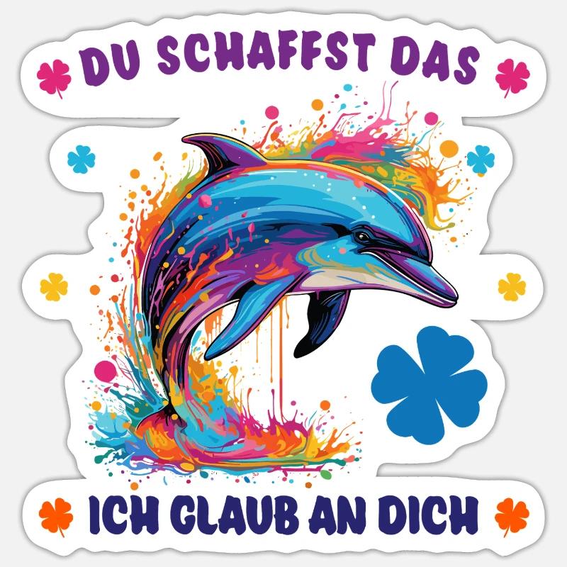 Du schaffst das! - Glücksbringer - Delphin Delfin - Sticker Größe S (10 x 10 cm) - Mattweiß