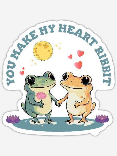 Lustige verliebte Frösche - make my heart ribbit - Sticker Größe S (10 x 10 cm) - Mattweiß