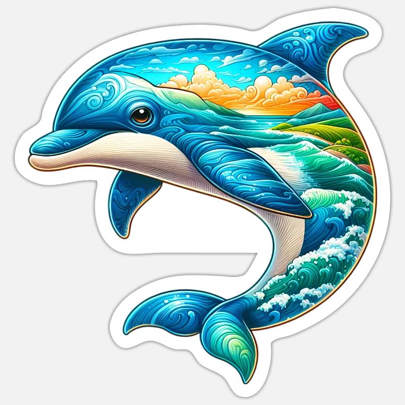 Delfin - Sticker Größe S (10 x 10 cm) - Mattweiß