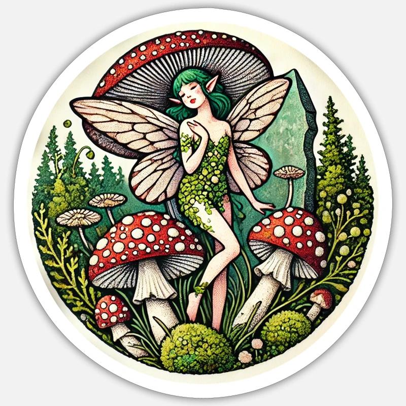 Pilz-Fee - Sticker Größe S (10 x 10 cm) - Mattweiß