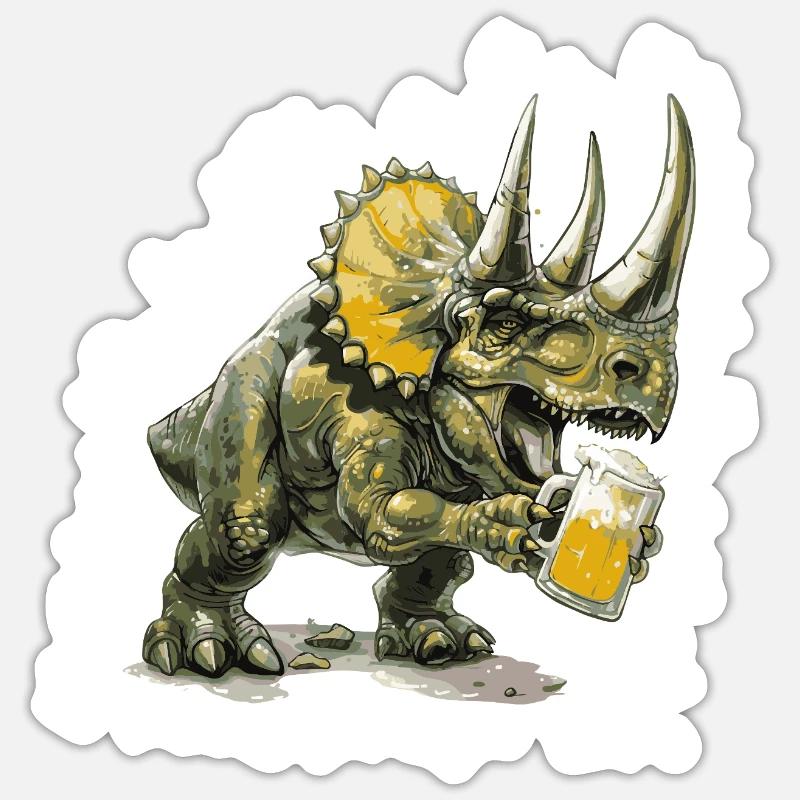 Dinosaur triceratops beer - Sticker size S (10 x 10 cm) - white matte