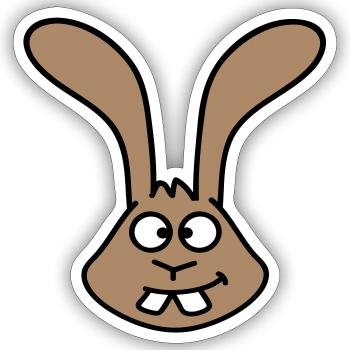 Lapin regarde, plisse les yeux, grimace, drôle, sourire idiot - Sticker taille S (10 x 10 cm) - blanc mat - Devant
