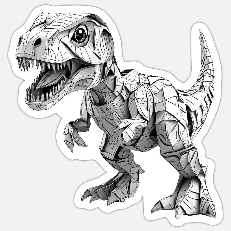 T-Rex Dino Papier Design - Sticker Größe S (10 x 10 cm) - Mattweiß
