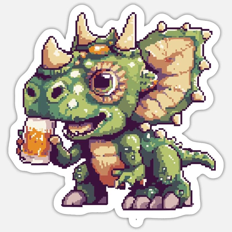 Dinosaur triceratops Pixel Beer - Sticker size S (10 x 10 cm) - white matte