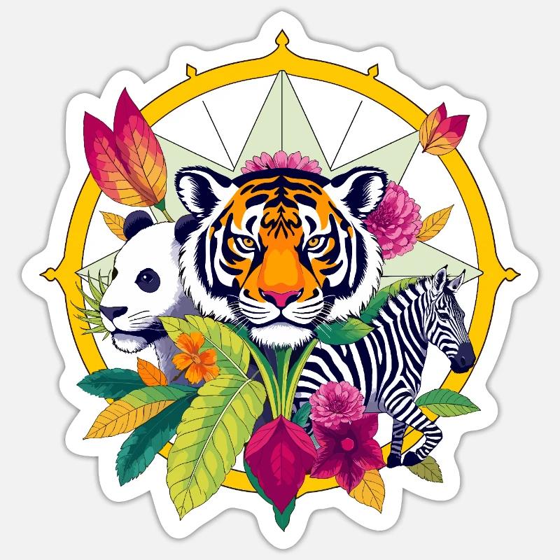 Tiger Panda Zebra - Sticker Größe S (10 x 10 cm) - Mattweiß