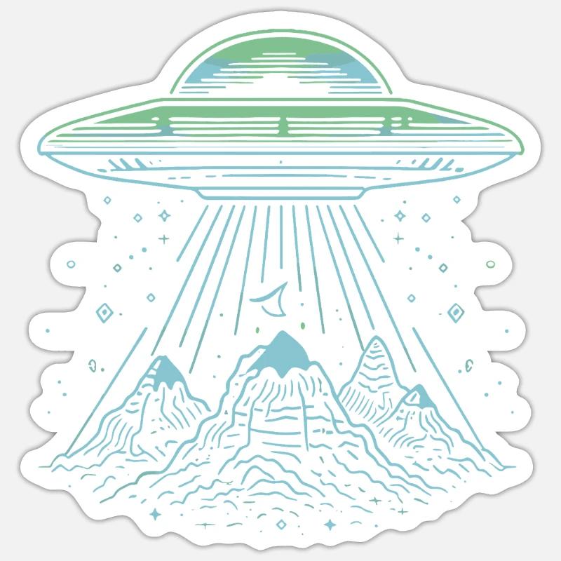 UFO Mountain Abduction - Mysterious Sci-Fi Design - Sticker size S (10 x 10 cm) - white matte