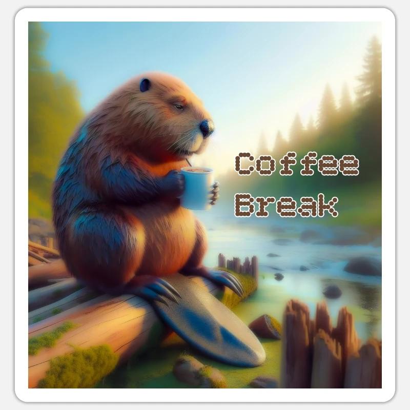 Pause-café castor Sticker taille S (10 x 10 cm)