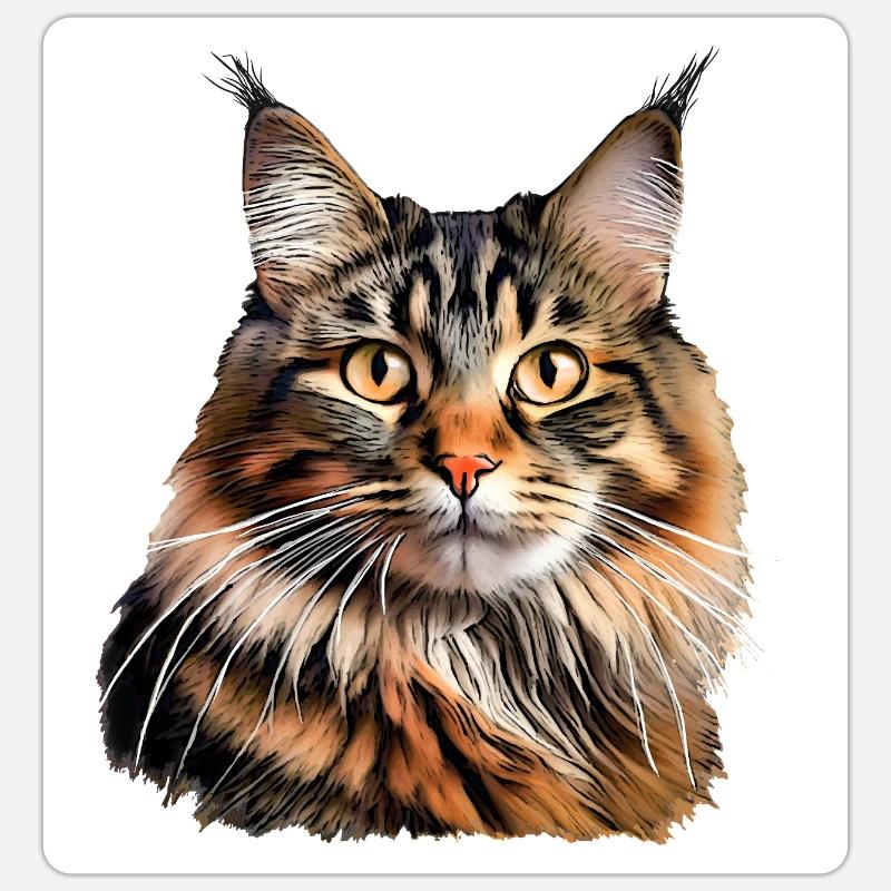 Norwegerkatze - Sticker Größe S (10 x 10 cm) - Mattweiß