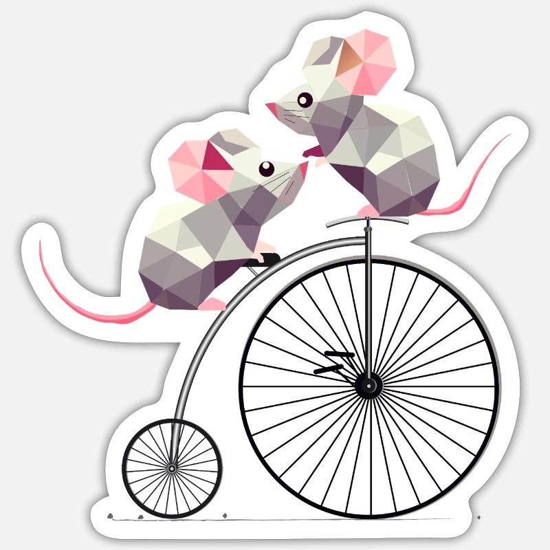 süße Polygon-Mäuse auf einem nostalgischen Hochrad - Sticker Größe S (10 x 10 cm) - Mattweiß