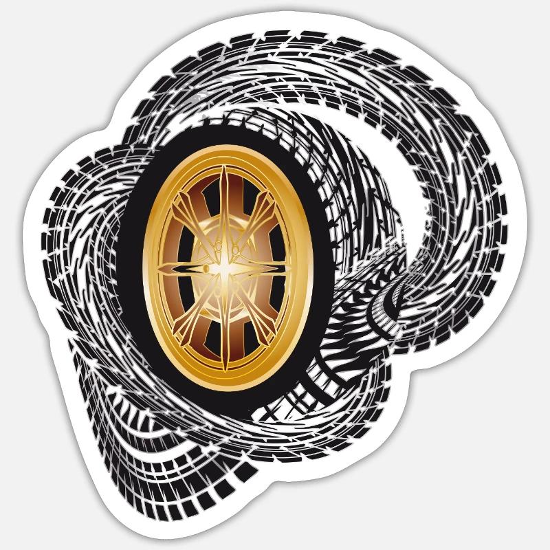 Jante dorée avec traces de pneus dynamiques Sticker taille S (10 x 10 cm)