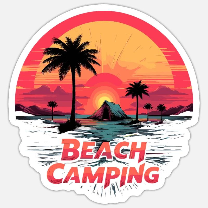 Plage Camping Tropical Coucher de soleil - Sticker taille S (10 x 10 cm) - blanc mat