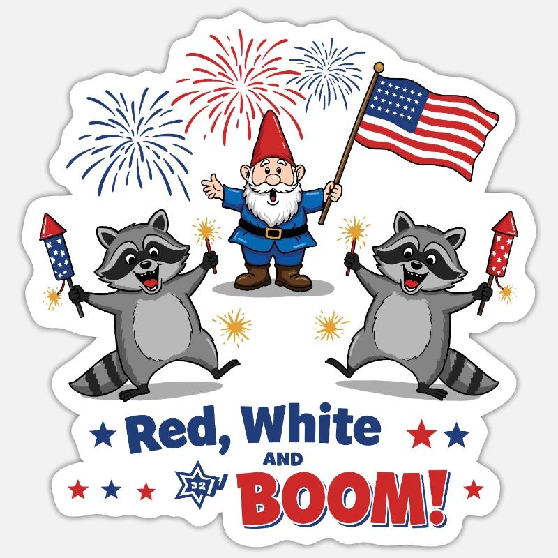 Raccoon 4th of July Fireworks Party Sticker size S (10 x 10 cm)