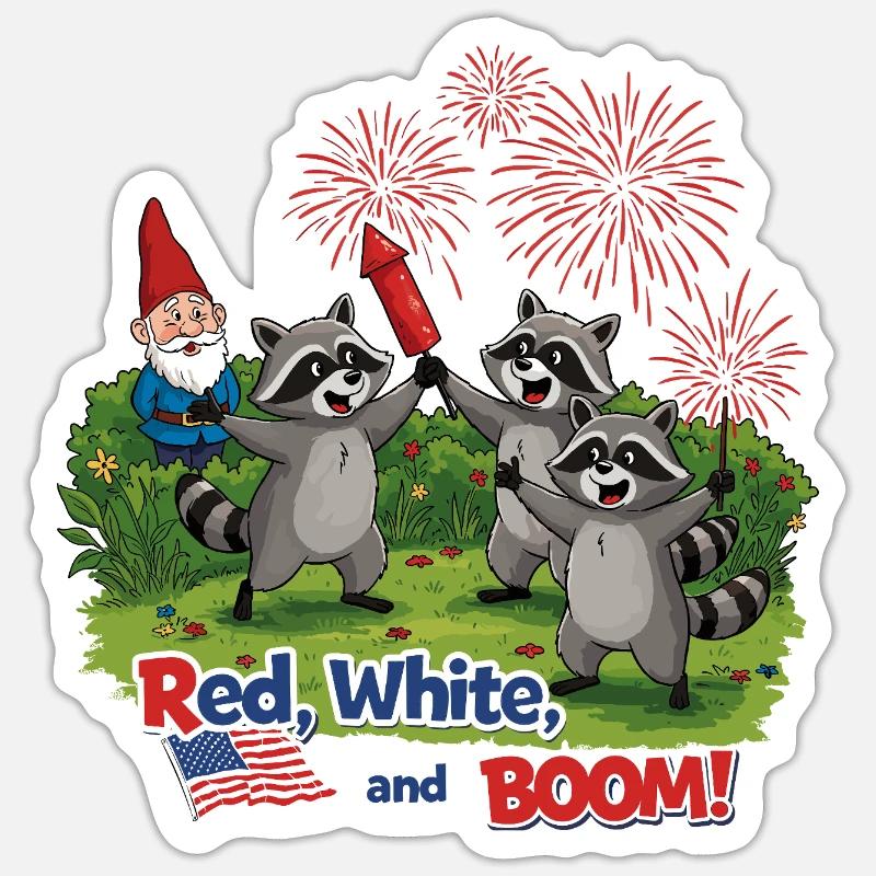 Waschbären-Feuerwerksparty zum 4. Juli Sticker Größe S (10 x 10 cm)