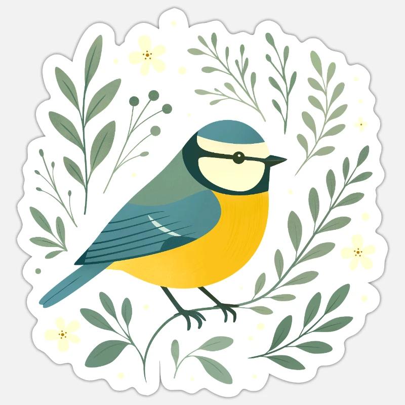 Bleu et fleurs - Sticker taille S (10 x 10 cm) - blanc mat
