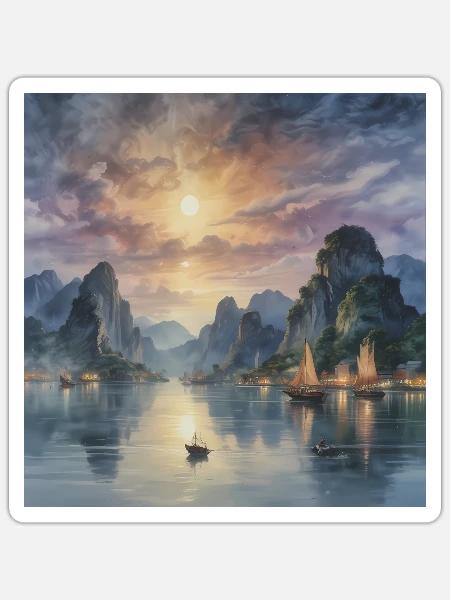 Mystische Abenddämmerung in Fernost - Sticker Größe S (10 x 10 cm) - Mattweiß