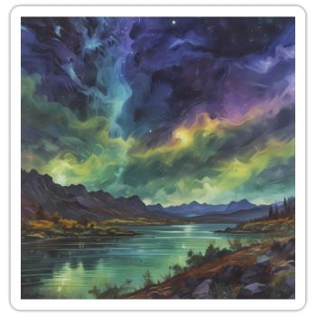 Polarlicht über dem stillen See - Sticker Größe S (10 x 10 cm) - Mattweiß - Vorne