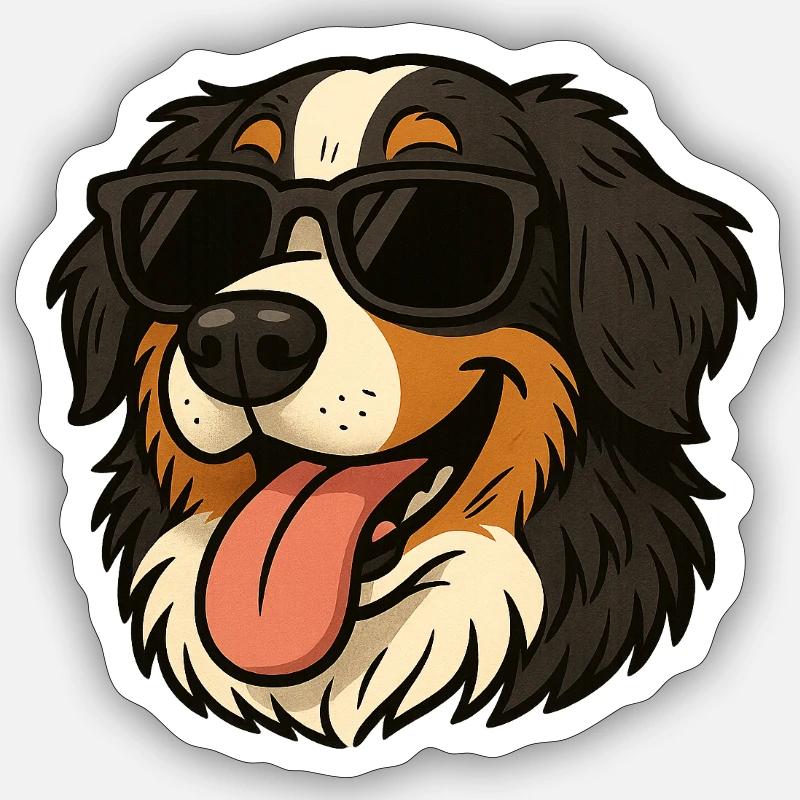 Berner mit Sonnenbrille - Sticker Größe S (10 x 10 cm) - Mattweiß