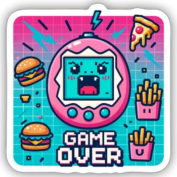 Pixel console, retro and snacks - Sticker size S (10 x 10 cm) - white matte - Front