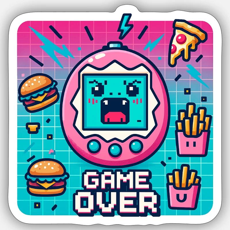 Pixel console, retro and snacks - Sticker size S (10 x 10 cm) - white matte