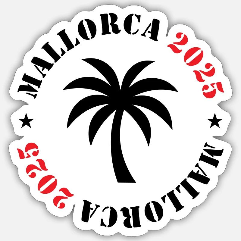 Majorque 2025 Palmier - Sticker taille S (10 x 10 cm) - blanc mat