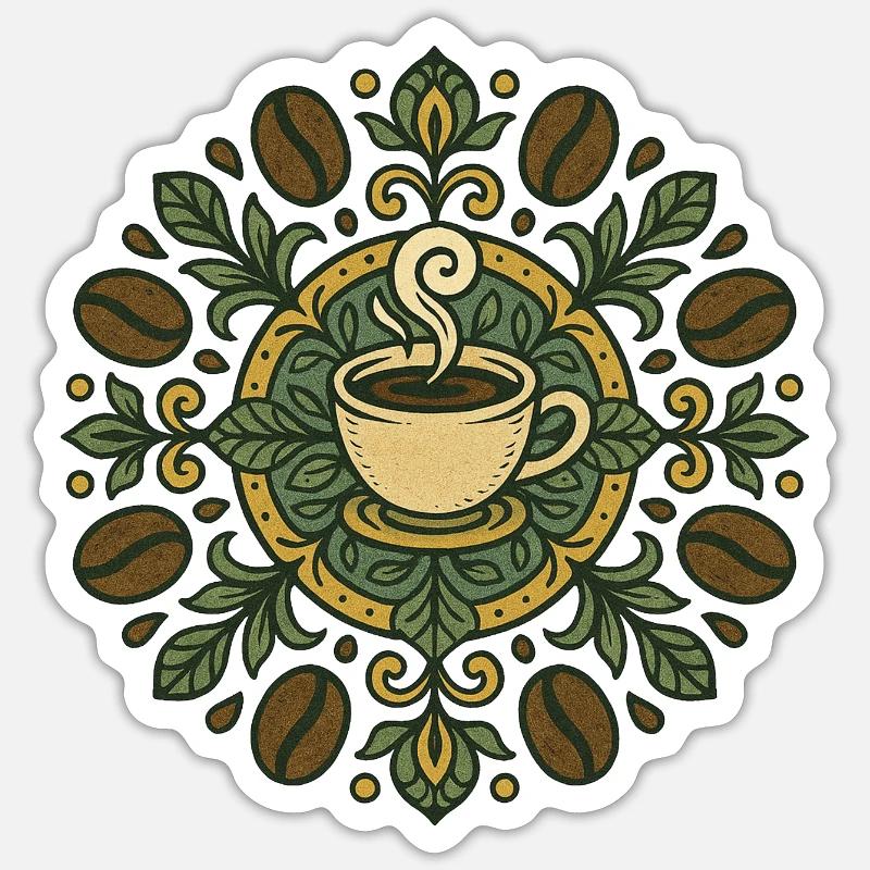 Mandala du café - Sticker taille S (10 x 10 cm) - blanc mat