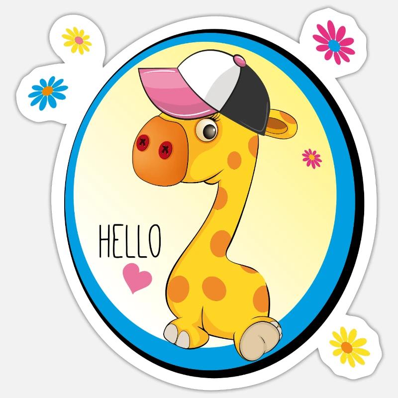 Giraffe sagt Hello - Sticker Größe S (10 x 10 cm) - Mattweiß
