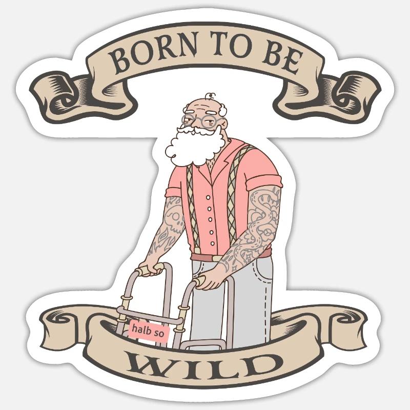 Aktiver Senior mit Rollator - Sticker Größe S (10 x 10 cm) - Mattweiß