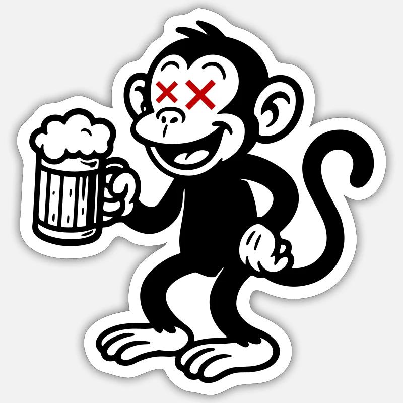 Monkey Beer Drinking - Sticker size S (10 x 10 cm) - white matte