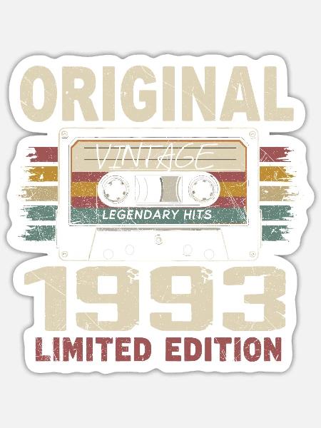 1993 Geburtstagsgeschenk 1993 Jahrgang 1993 Retro - Sticker Größe S (10 x 10 cm) - Mattweiß