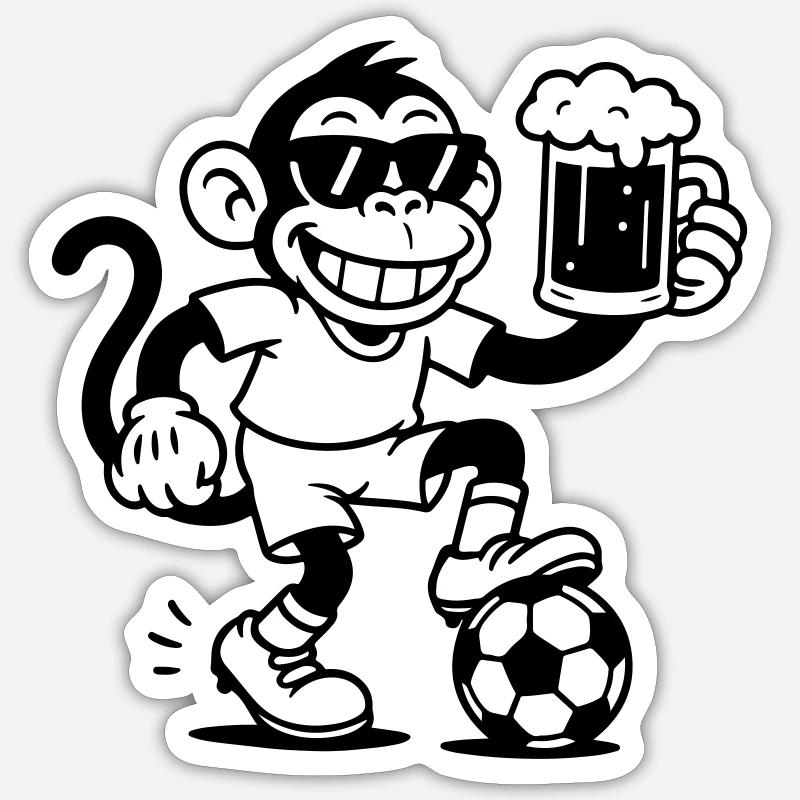 Bier Affe Fussball - Sticker Größe S (10 x 10 cm) - Mattweiß