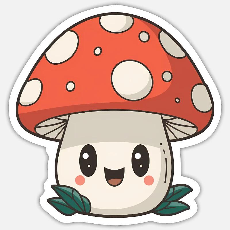 Champignon mignon - Sticker taille S (10 x 10 cm) - blanc mat